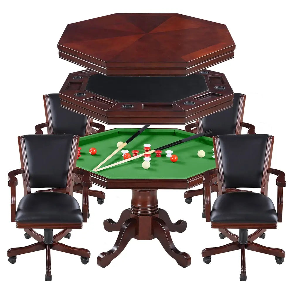 Kingston Walnut 3-in-1 Poker Table Set with 4 Chairs