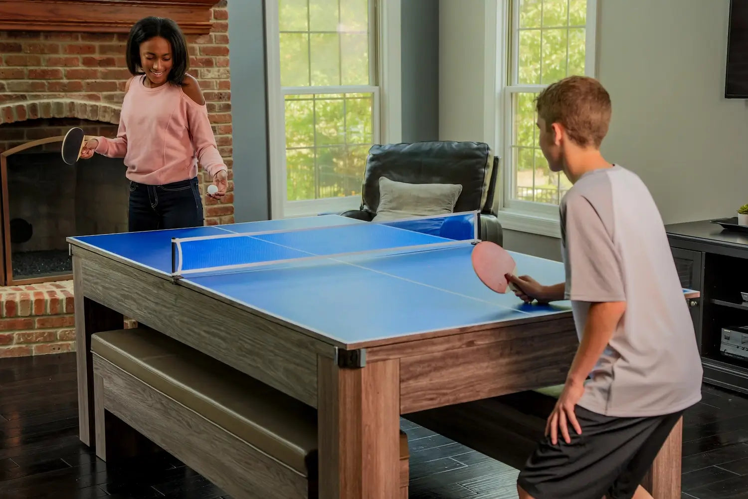 Hathaway Newport 7-ft Pool Table Combo – Dining & Benches