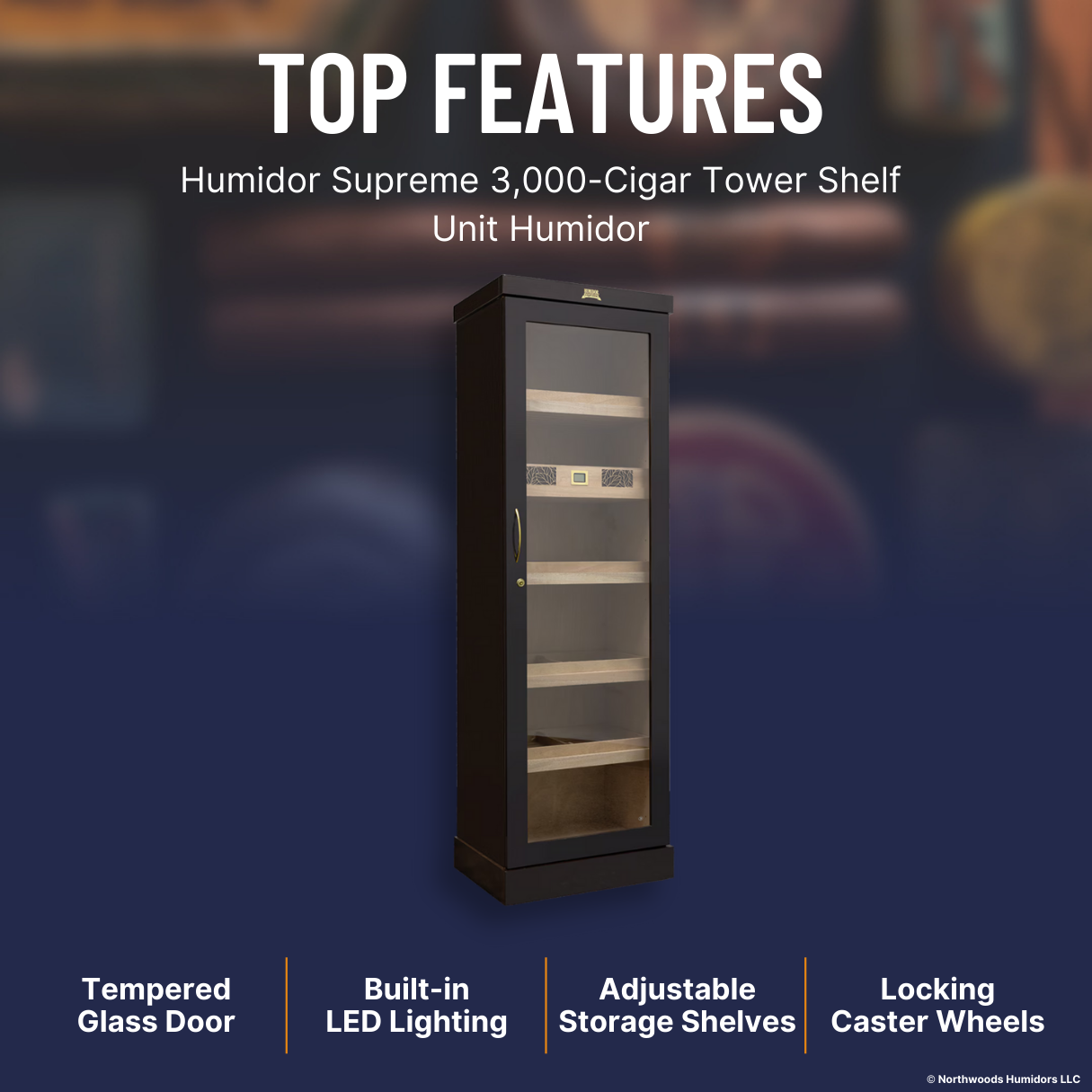 Humidor Supreme 3,000-Cigar Tower Shelf Unit Humidor