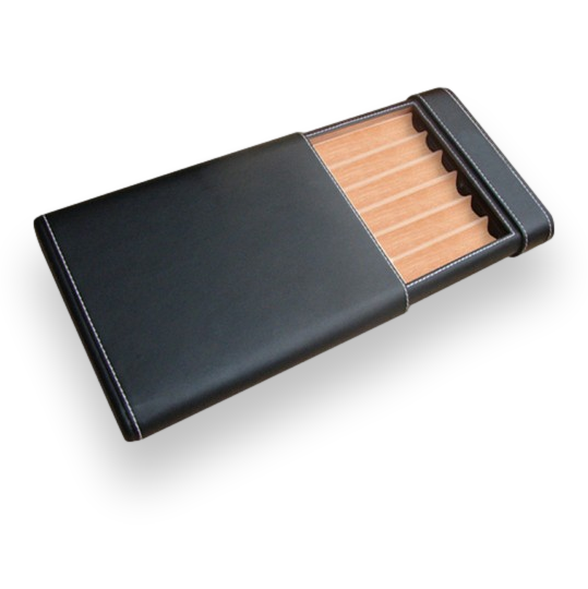 Prestige Black Sliding Leather 6-Finger Cigar Case