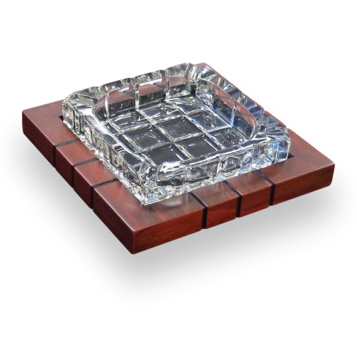 Prestige Cross Hatch Crystal and Wood 4-Cigar Ashtray