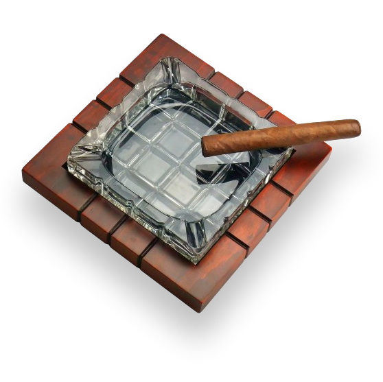 Prestige Cross Hatch Crystal and Wood 4-Cigar Ashtray