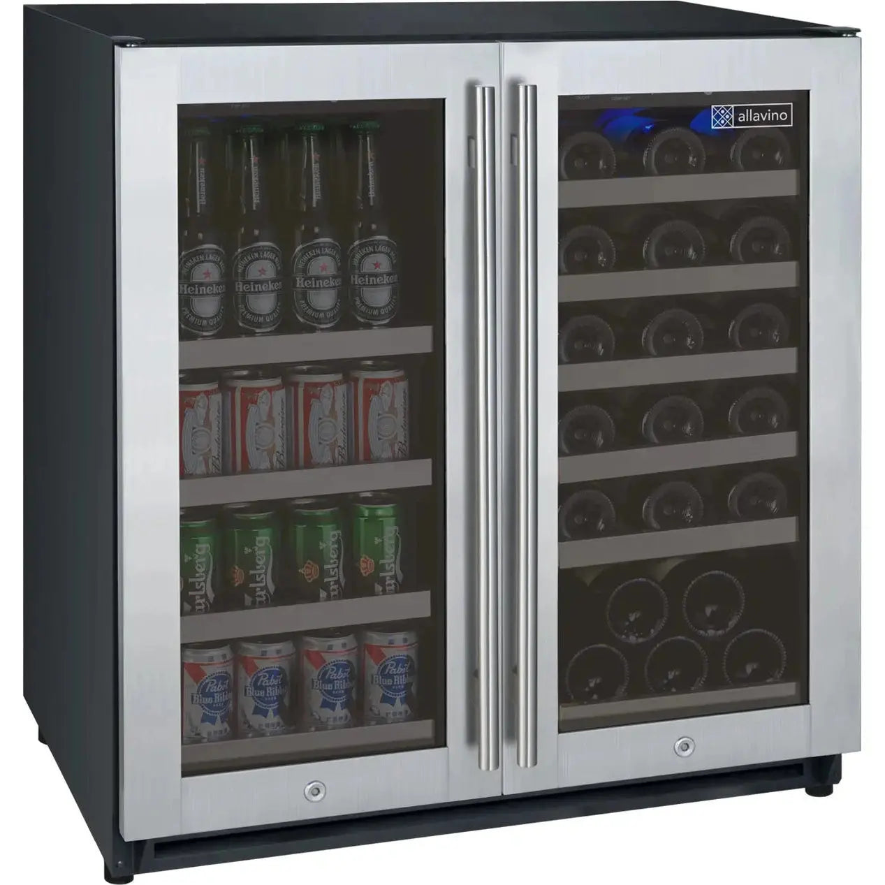 30" Wide FlexCount II Tru-Vino 30 Bottle/88 Can Dual Zone Stainless Steel Built-In Wine Refrigerator/Beverage Center